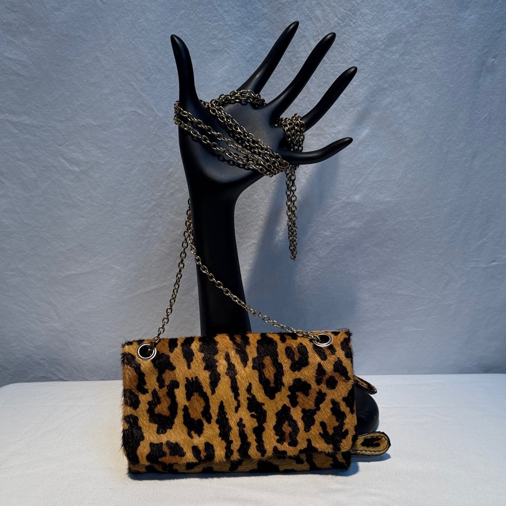Free People Leopard Print Clutch with Chain